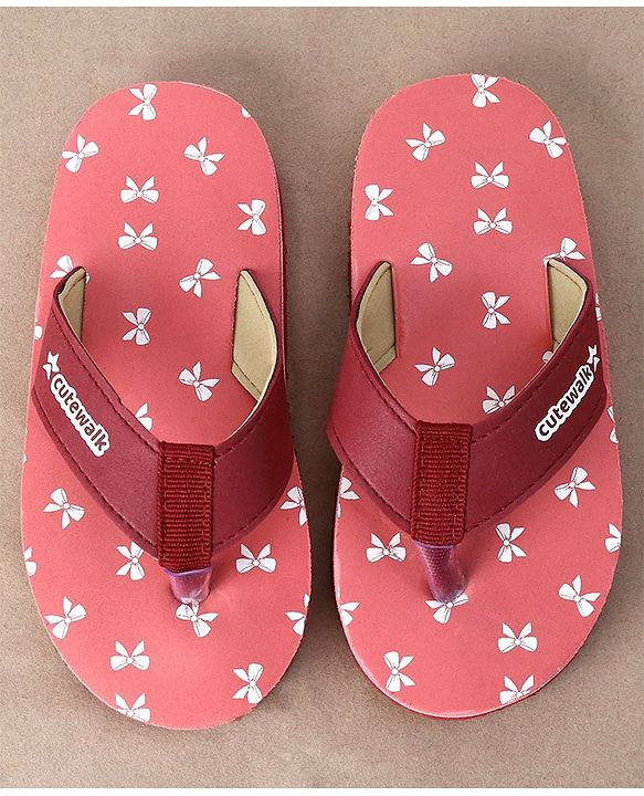 Cute Walk by Babyhug Slip On Flip Flops Bow Print - Pink