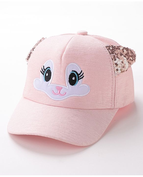 Babyhug Baseball Cap Ear Applique & Kitty Embroidery Pink- Cap Circumference 51 cm