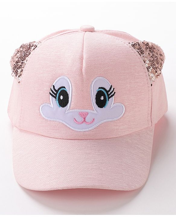 Babyhug Baseball Cap Ear Applique & Kitty Embroidery Pink- Cap Circumference 51 cm