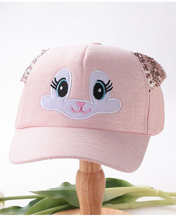 Babyhug Baseball Cap Ear Applique & Kitty Embroidery Pink- Cap Circumference 51 cm