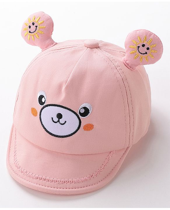 Babyhug Teddy Embroidered Baseball Cap Pink - Circumference 46 cm