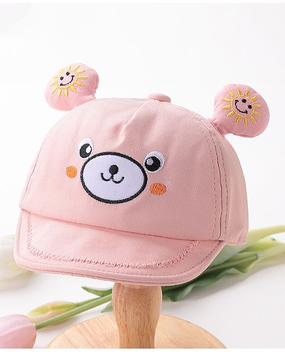 Babyhug Teddy Embroidered Baseball Cap Pink - Circumference 46 cm