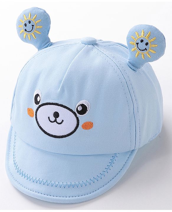 Babyhug Teddy Embroidered Baseball Cap Blue - Circumference 46 cm