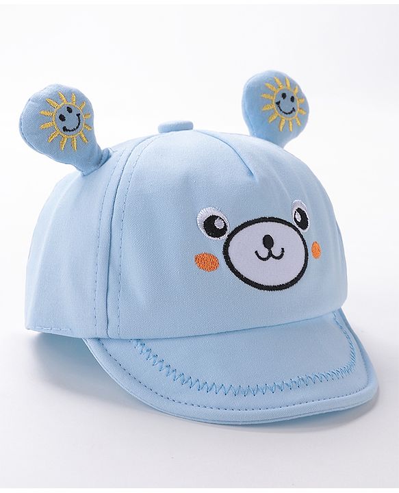 Babyhug Teddy Embroidered Baseball Cap Blue - Circumference 46 cm