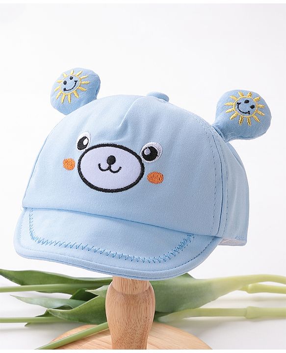 Babyhug Teddy Embroidered Baseball Cap Blue - Circumference 46 cm