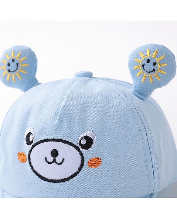 Babyhug Teddy Embroidered Baseball Cap Blue - Circumference 46 cm