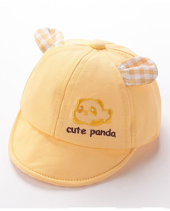 Babyhug Cute Panda Embroidered Baseball Cap Yellow - Circumference 46 cm