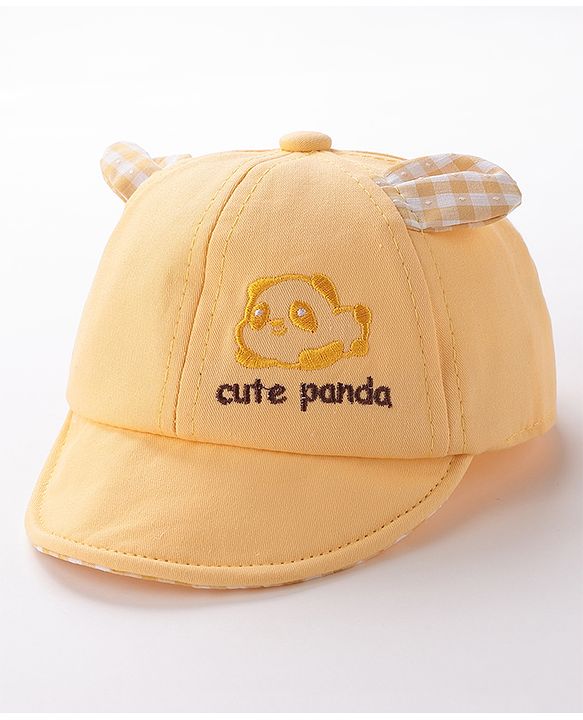 Babyhug Cute Panda Embroidered Baseball Cap Yellow - Circumference 46 cm