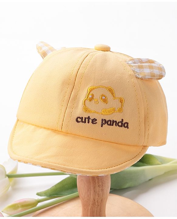 Babyhug Cute Panda Embroidered Baseball Cap Yellow - Circumference 46 cm