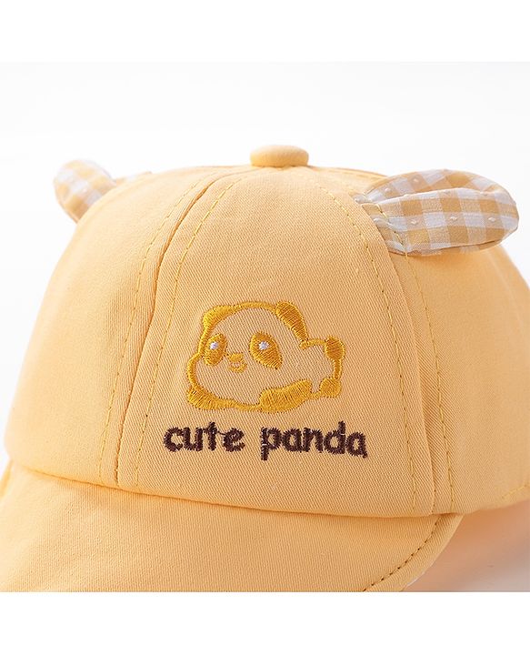 Babyhug Cute Panda Embroidered Baseball Cap Yellow - Circumference 46 cm