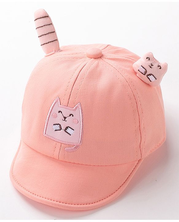 Babyhug Baseball Cap Kitty Embroidery & Applique Orange- Cap Circumference 46 cm