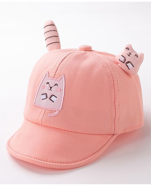 Babyhug Baseball Cap Kitty Embroidery & Applique Orange- Cap Circumference 46 cm