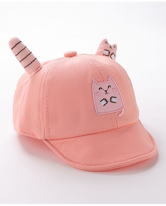 Babyhug Baseball Cap Kitty Embroidery & Applique Orange- Cap Circumference 46 cm