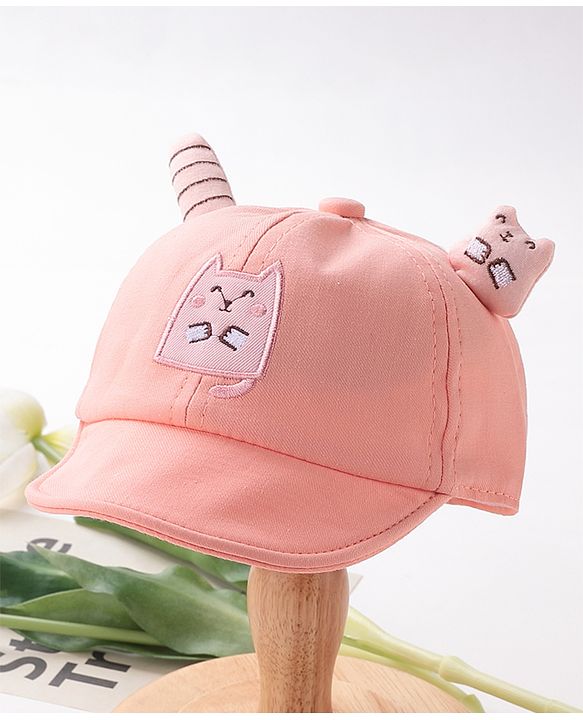 Babyhug Baseball Cap Kitty Embroidery & Applique Orange- Cap Circumference 46 cm