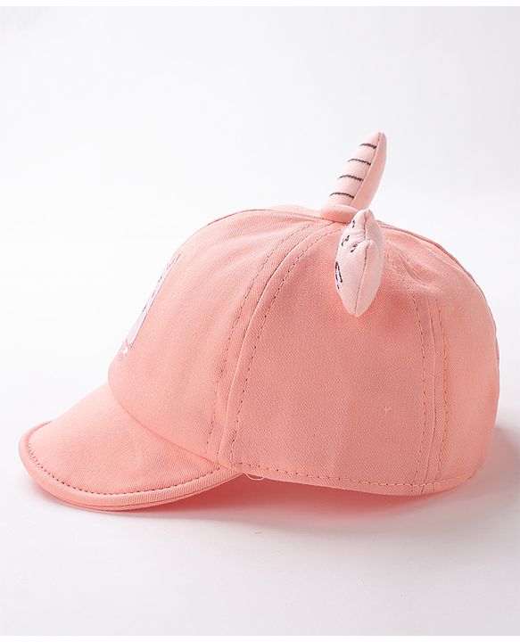 Babyhug Baseball Cap Kitty Embroidery & Applique Orange- Cap Circumference 46 cm
