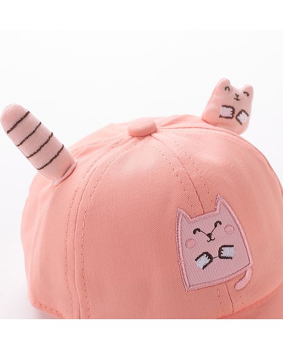 Babyhug Baseball Cap Kitty Embroidery & Applique Orange- Cap Circumference 46 cm