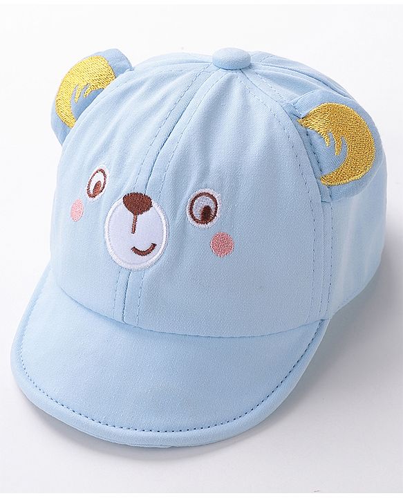 Babyhug Teddy Embroidered Baseball Cap Blue - Circumference 46 cm
