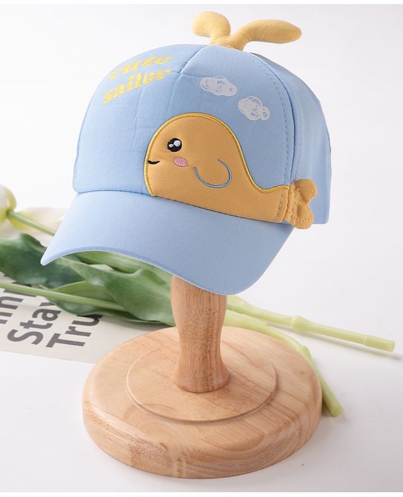 Babyhug Whale Embroidery With Text Print Cap - Blue