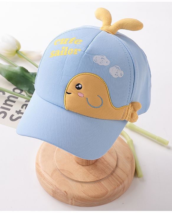 Babyhug Whale Embroidery With Text Print Cap - Blue