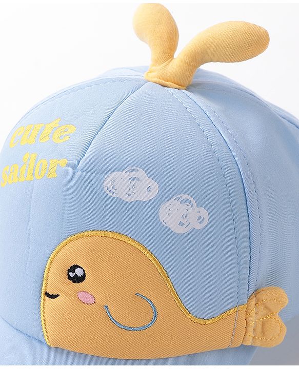 Babyhug Whale Embroidery With Text Print Cap - Blue
