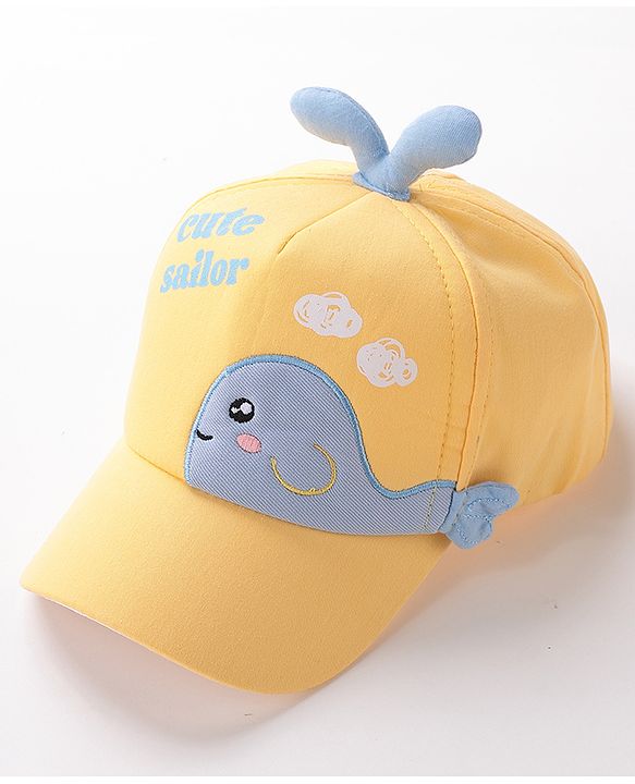 Babyhug Whale Embroidery With Text Print Cap - Yellow