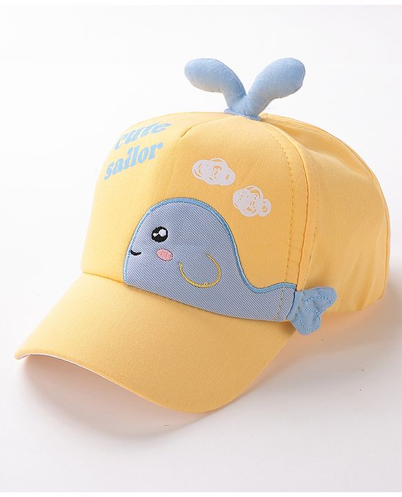Babyhug Whale Embroidery With Text Print Cap - Yellow