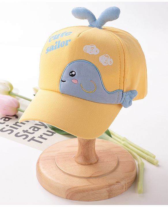 Babyhug Whale Embroidery With Text Print Cap - Yellow