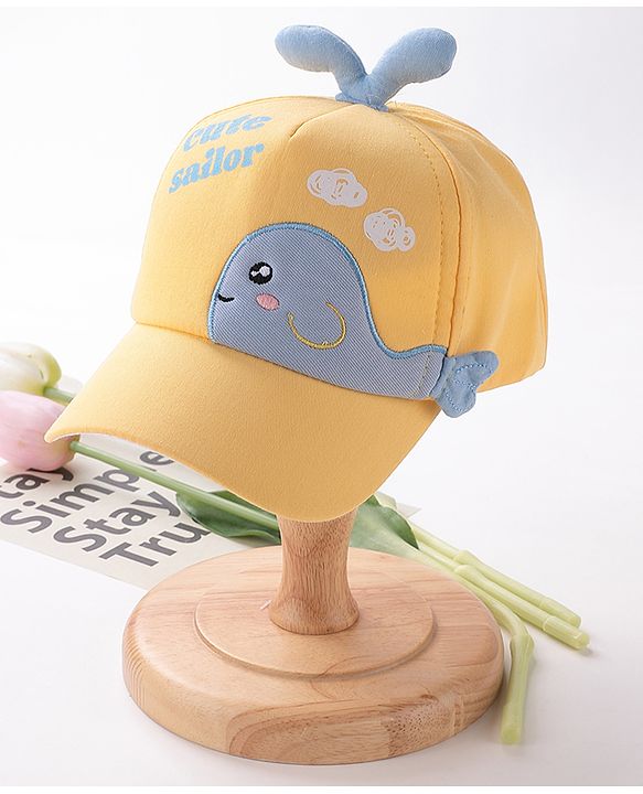 Babyhug Whale Embroidery With Text Print Cap - Yellow