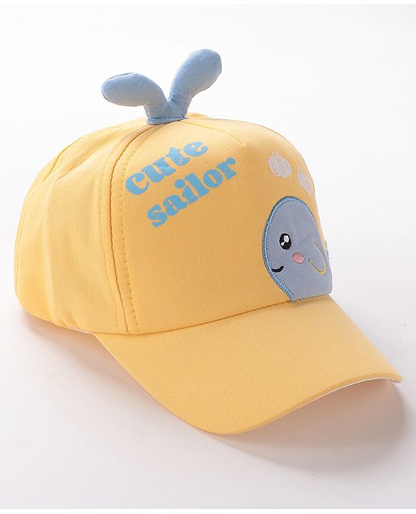 Babyhug Whale Embroidery With Text Print Cap - Yellow