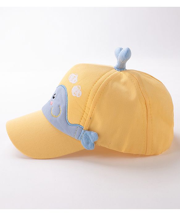 Babyhug Whale Embroidery With Text Print Cap - Yellow