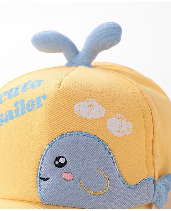 Babyhug Whale Embroidery With Text Print Cap - Yellow