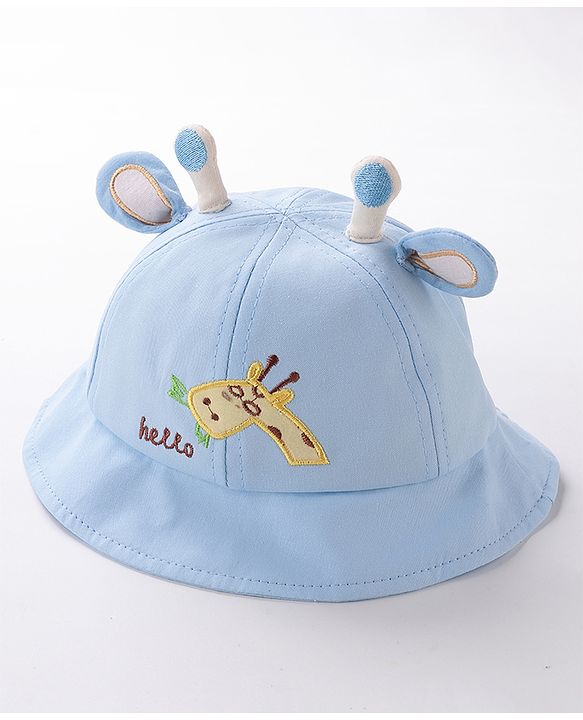 Babyhug Hello Giraffe Embroidered Bucket Hat Blue - Diameter 17 cm