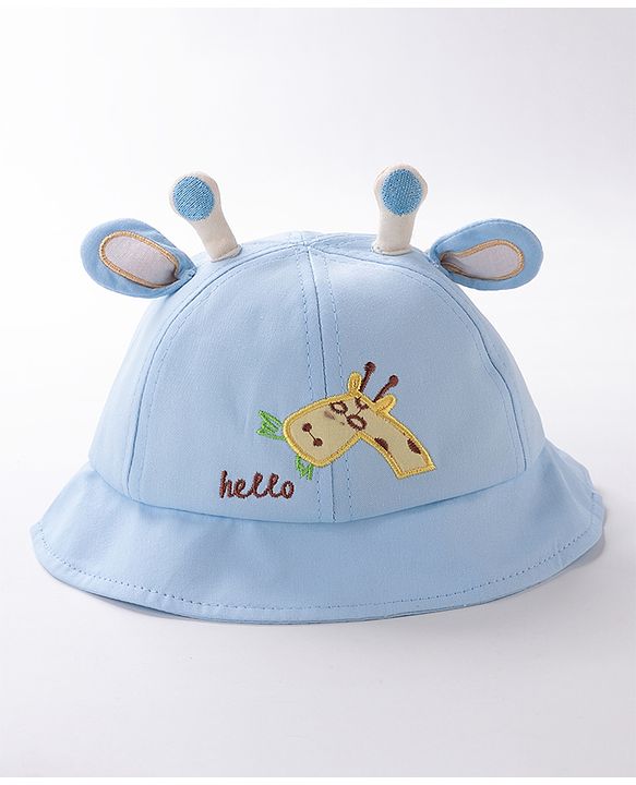 Babyhug Hello Giraffe Embroidered Bucket Hat Blue - Diameter 17 cm