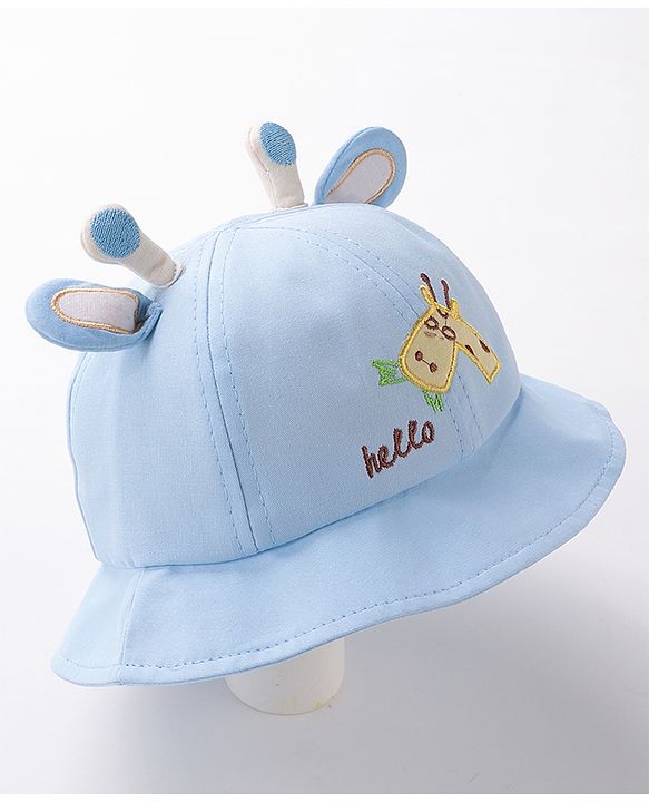 Babyhug Hello Giraffe Embroidered Bucket Hat Blue - Diameter 17 cm