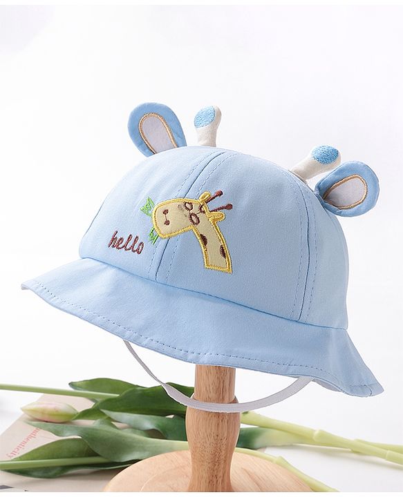 Babyhug Hello Giraffe Embroidered Bucket Hat Blue - Diameter 17 cm