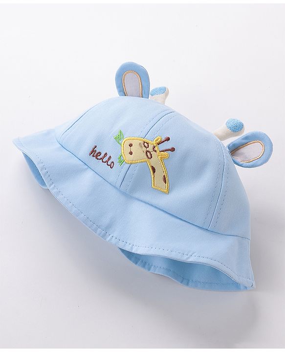 Babyhug Hello Giraffe Embroidered Bucket Hat Blue - Diameter 17 cm
