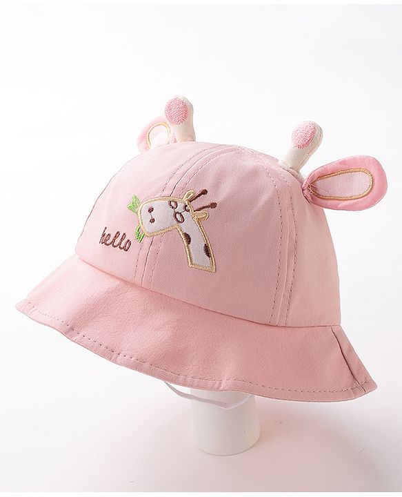 Babyhug Hello Giraffe Embroidered Bucket Hat Pink - Diameter 17 cm