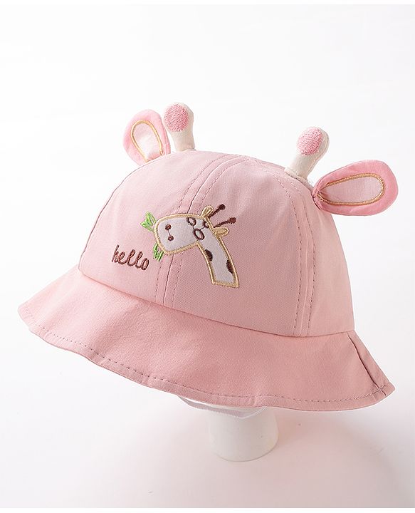 Babyhug Hello Giraffe Embroidered Bucket Hat Pink - Diameter 17 cm
