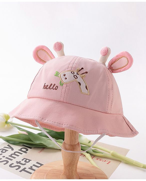 Babyhug Hello Giraffe Embroidered Bucket Hat Pink - Diameter 17 cm