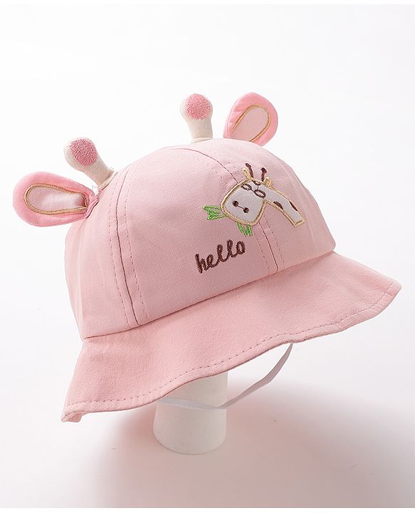 Babyhug Hello Giraffe Embroidered Bucket Hat Pink - Diameter 17 cm