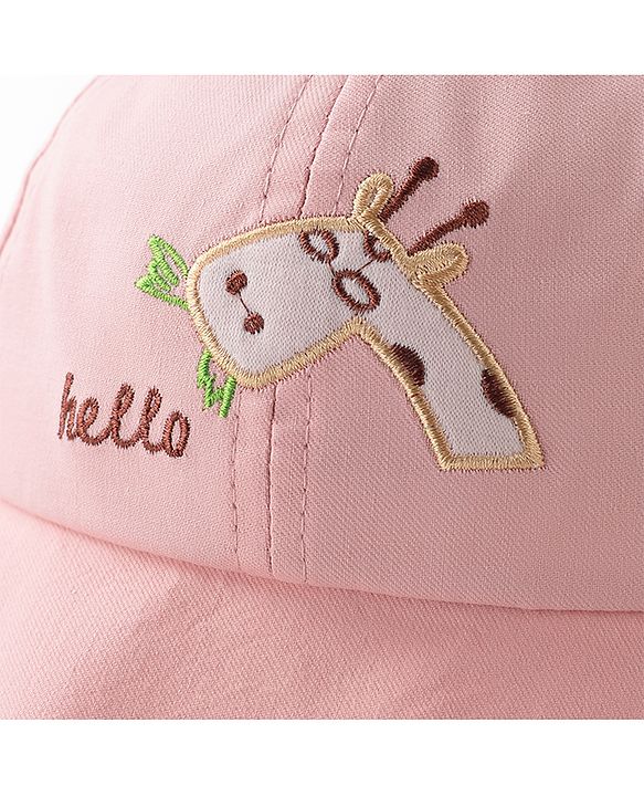Babyhug Hello Giraffe Embroidered Bucket Hat Pink - Diameter 17 cm