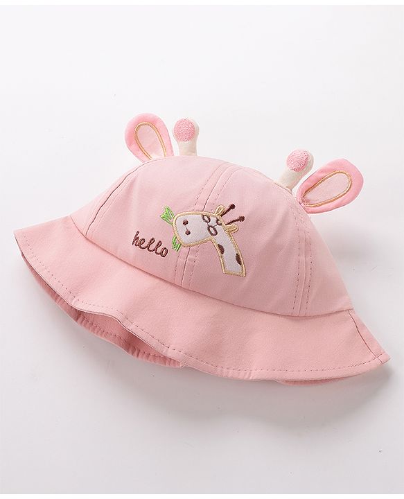 Babyhug Hello Giraffe Embroidered Bucket Hat Pink - Diameter 17 cm