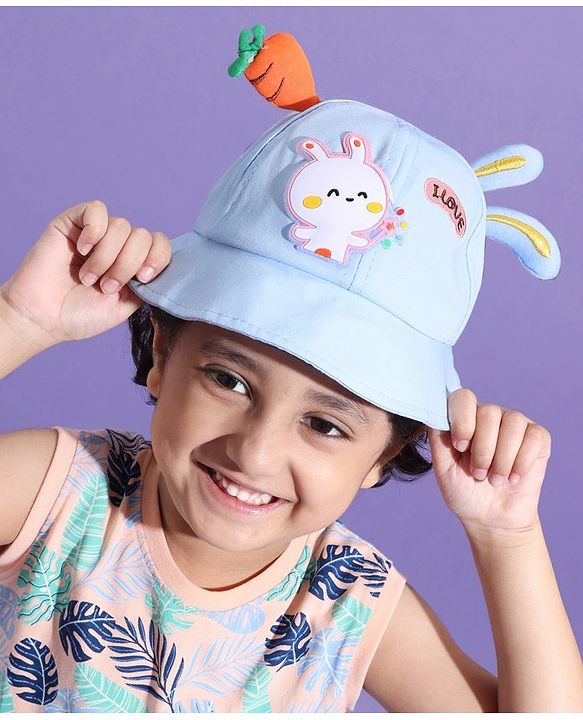 Babyhug Bucket Hat Bunny Design Blue - Diameter 17 cm