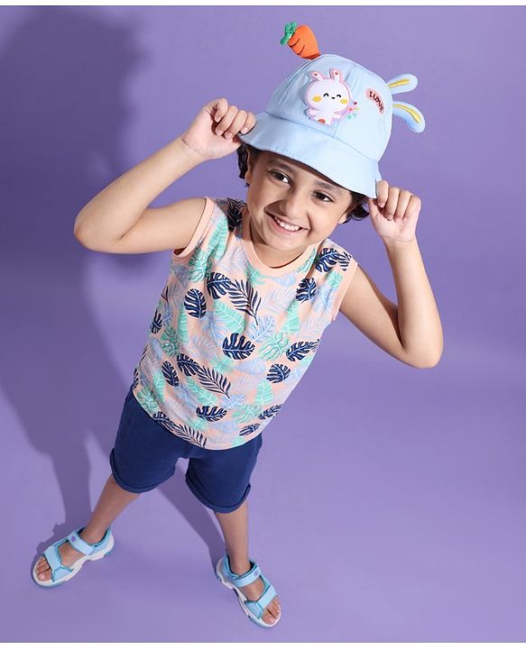 Babyhug Bucket Hat Bunny Design Blue - Diameter 17 cm