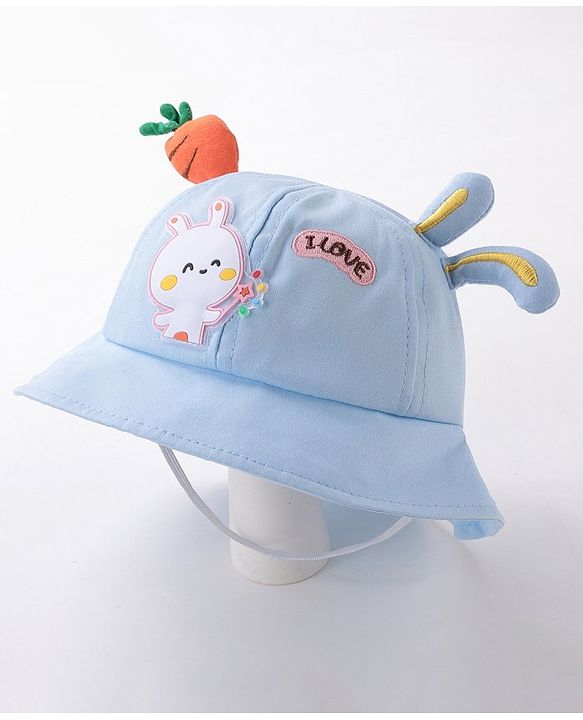 Babyhug Bucket Hat Bunny Design Blue - Diameter 17 cm