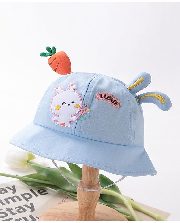 Babyhug Bucket Hat Bunny Design Blue - Diameter 17 cm