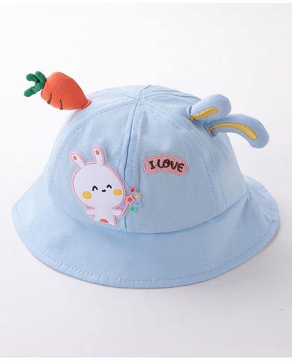 Babyhug Bucket Hat Bunny Design Blue - Diameter 17 cm