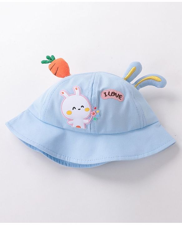 Babyhug Bucket Hat Bunny Design Blue - Diameter 17 cm