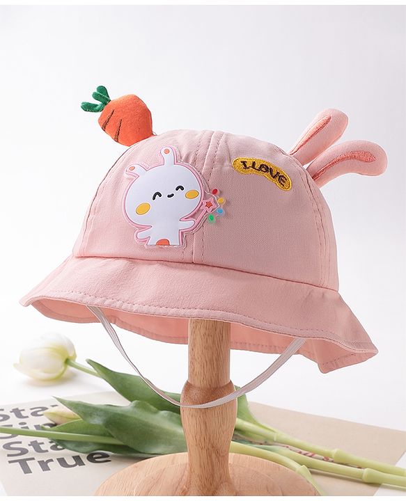 Babyhug Bucket Hat Bunny Design Pink - Diameter 17 cm