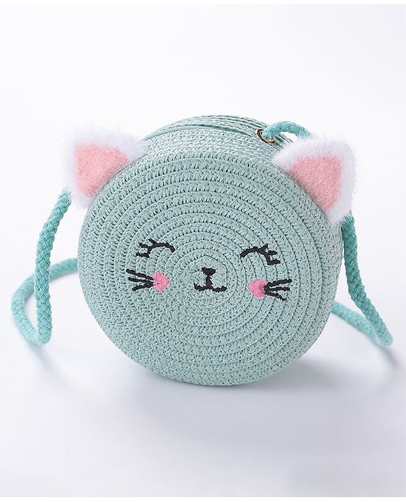 Babyhug Straw Hat With Bow & Purse - Blue & Pink